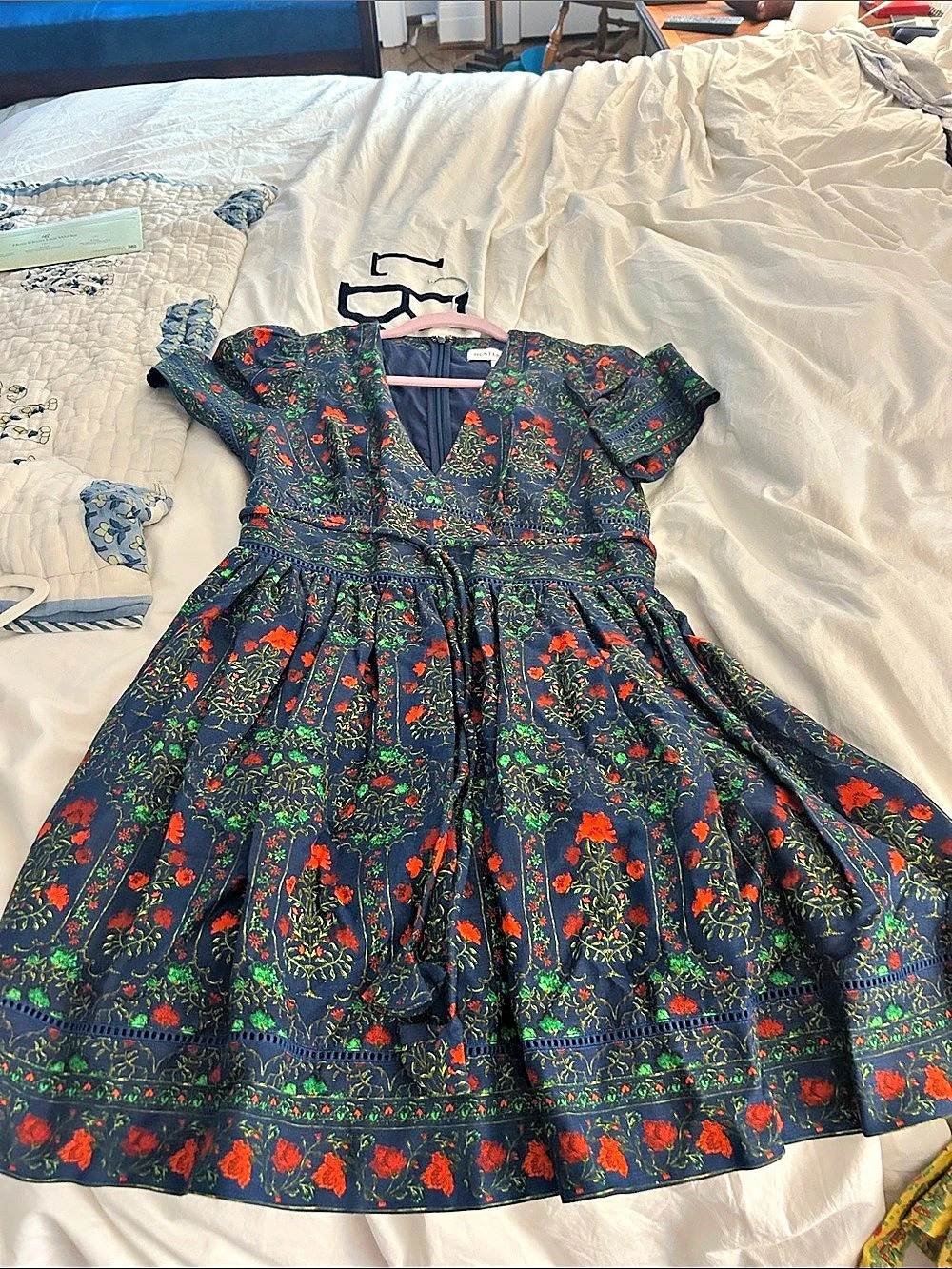 Hunter Bell Floral Dress in Blue & Red Like New